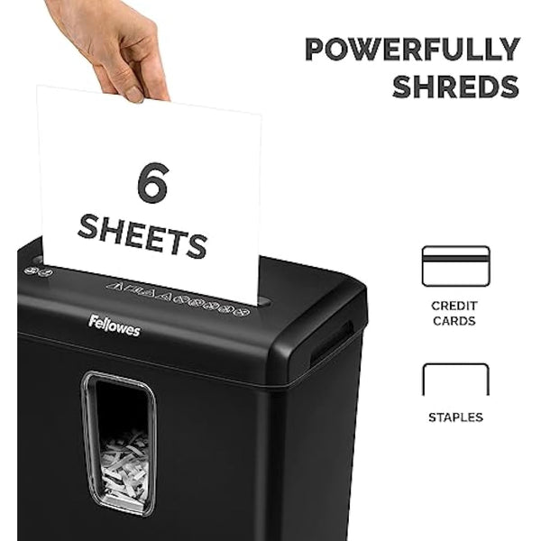 Fellowes Powershred FS-6C 6 Sheet Cross Cut Personal Shredder for Home and Office Use - 15 Litre Bin - Security Level P4 - Amazon Exclusive, Black, Standard