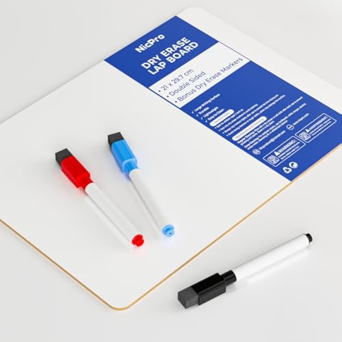 Nicpro Dry Erase Mini Whiteboard A4, 22 x 30 cm Double Sided Lapboard with 3 Water-Based Pens Learning Small White Board Portable Drawing Writing for Student and Classroom Use