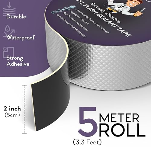DIY Doctor Waterproof Tape for Leaks - Butyl Roof Sealant Tape - Outdoor Waterproof Repair Tape with Aluminium Foil – 50mm x 5m