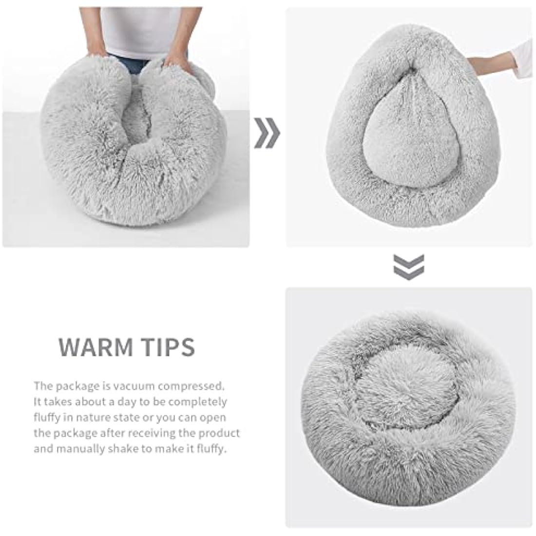 YOJOGEE Small Cat Bed for Indoor Cats, Self-Warming Donut Kitty Bed for Small Cats Keeping Warm, Washable Pet bed with Anti Slip Base, Grey 40cm