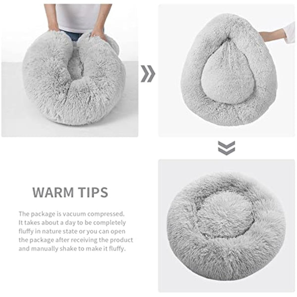 YOJOGEE Small Cat Bed for Indoor Cats, Self-Warming Donut Kitty Bed for Small Cats Keeping Warm, Washable Pet bed with Anti Slip Base, Grey 40cm