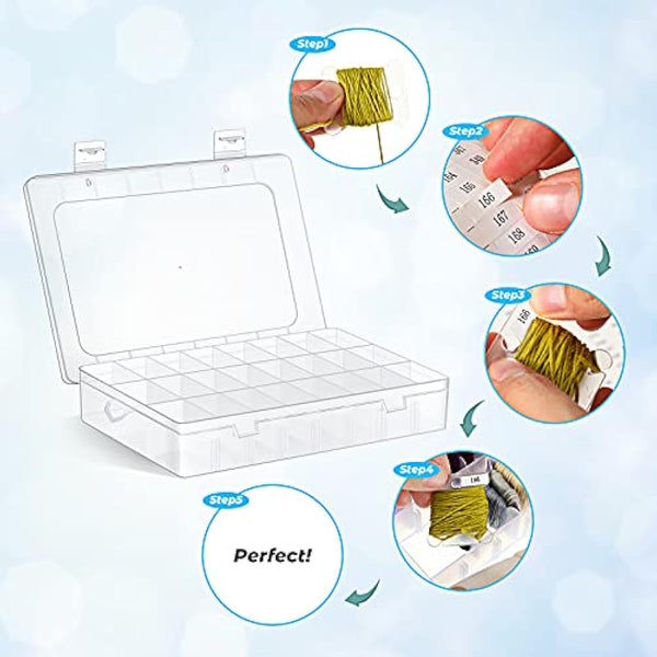 Queekay Embroidery Floss Organizer Box Set, Includes Compartments Cross Stitch Organizer Box, Plastic Floss Bobbins and 1790 Number Stickers for Thread Sewing, 4 Sets