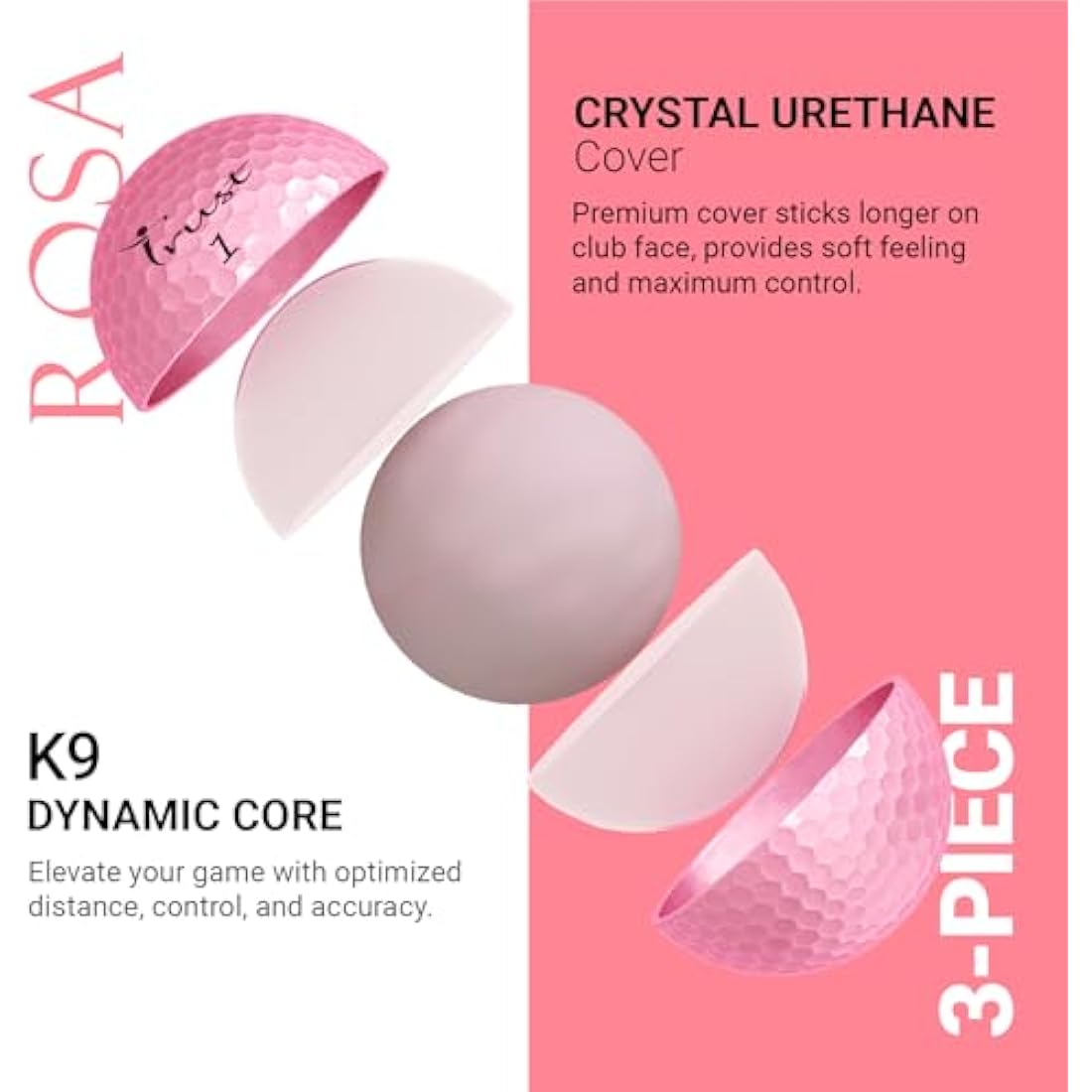 Trust Golf Balls Aurora | Rosa | Tour-Level Performance | Stand Out | Maximum Distance | Straight Flight | Stopping Power | Crystal Urethane Cover for Ultimate Control | 12 or 48 Balls