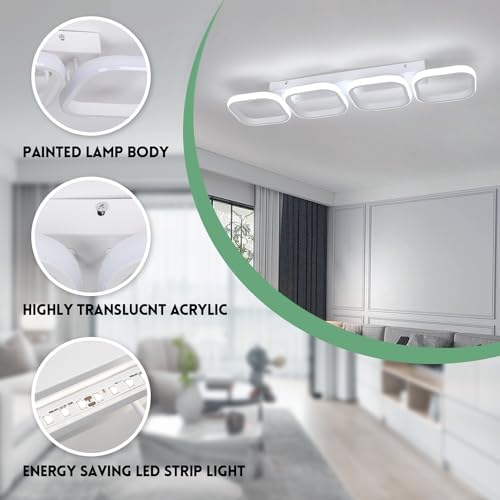 EIDISUNY Modern Led Ceiling Lights, 4 Square White Ceiling Lamp LED, Indoor Led Ceiling Lighting Fixtures for Porch Hallway Bedroom Living Room Kitchen Office Entrance - 44W Cool White Light (White)