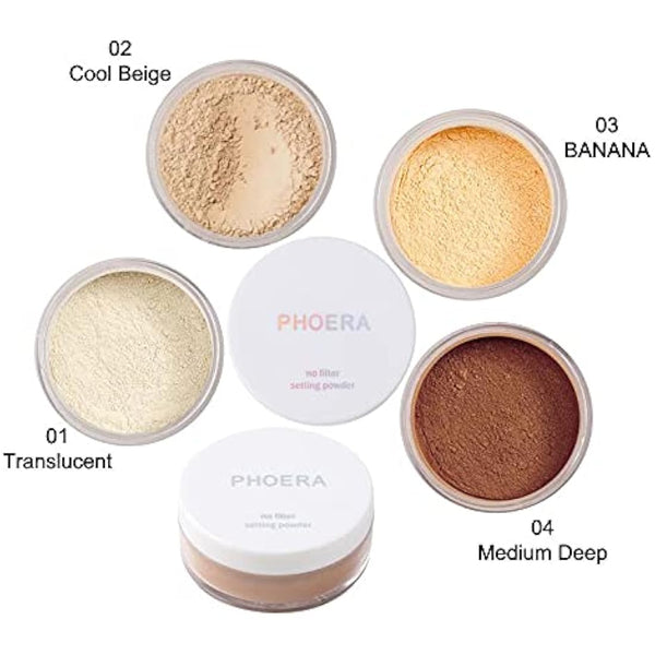 AQUAPURITY PHOERA Loose Makeup Setting Matte Face Powder + Puff, Long Lasting Lightweight Foundation Make Up Fixer Beauty Blender Highlighter Palette - Ideal for Flash Photography (101- TRANSLUCENT)