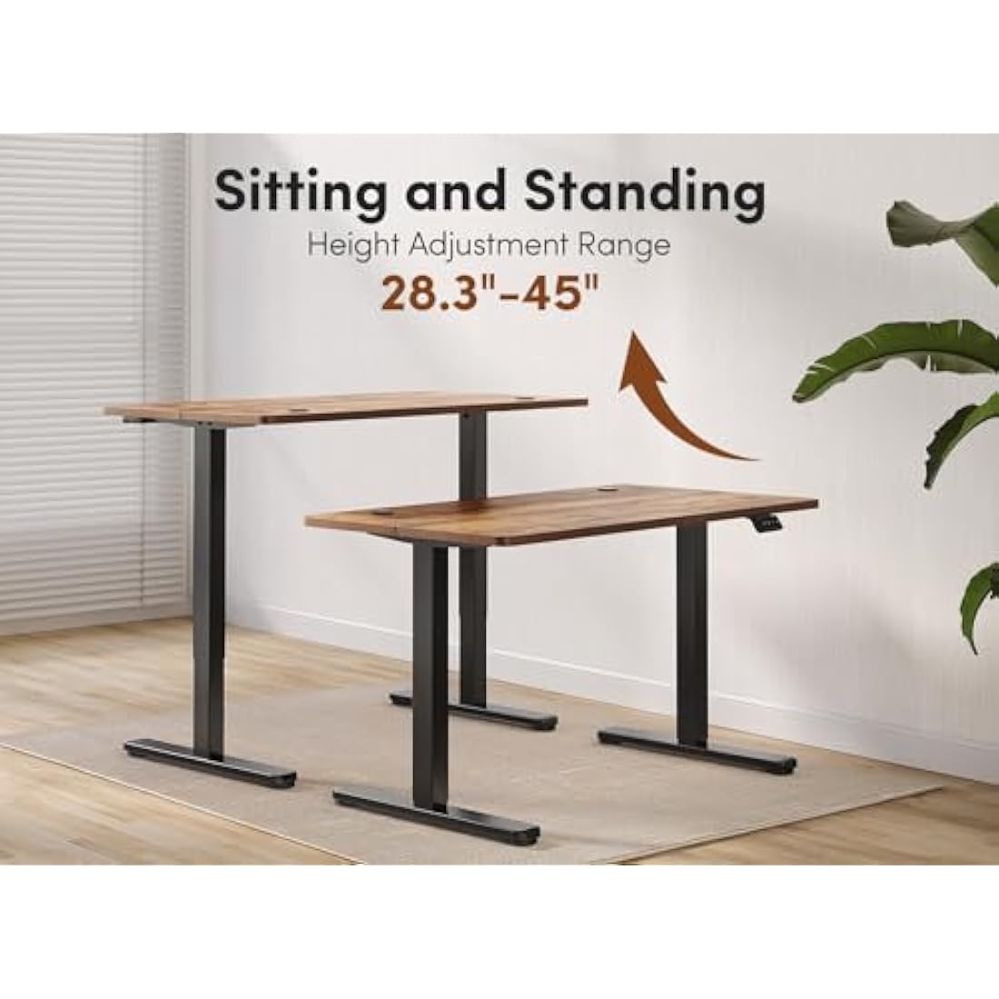 FEZIBO Electric Height Adjustable Standing Desk, 60x140cm Ergonomic Home Office Table with Splice Board & Rustic Wood Grain Surface, Upgraded Stable Steel Frame for Sit-Stand Workstation