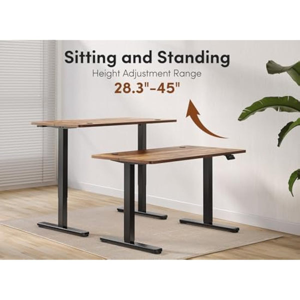 FEZIBO Electric Height Adjustable Standing Desk, 60x140cm Ergonomic Home Office Table with Splice Board & Rustic Wood Grain Surface, Upgraded Stable Steel Frame for Sit-Stand Workstation