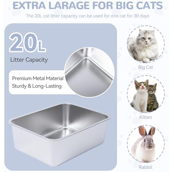 Dimaka Cat Litter Tray, Rabbit Litter Tray, Stainless Steel Cat Litter Box,Non Stick Metal Pan, Easy to Clean, Non Odor, Safe and Durable