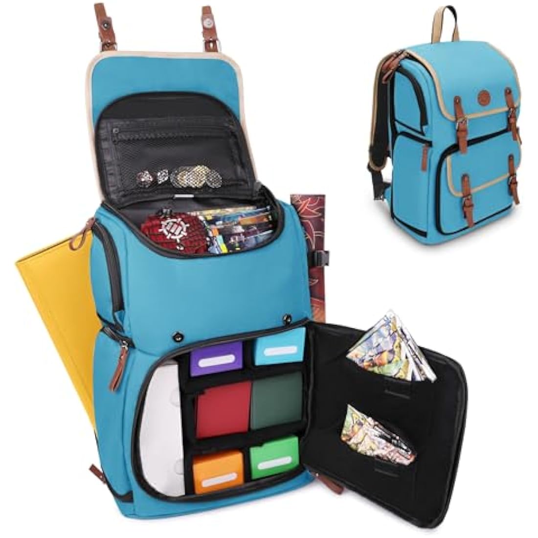 ENHANCE Designer Edition Trading Card Backpack - MTG Deck Bag Card Binder Space, TCG Deck Box Storage, Playmat Holder - Compatible with Magic the Gathering, Pokemon, Lorcana (Canvas Look - Blue)