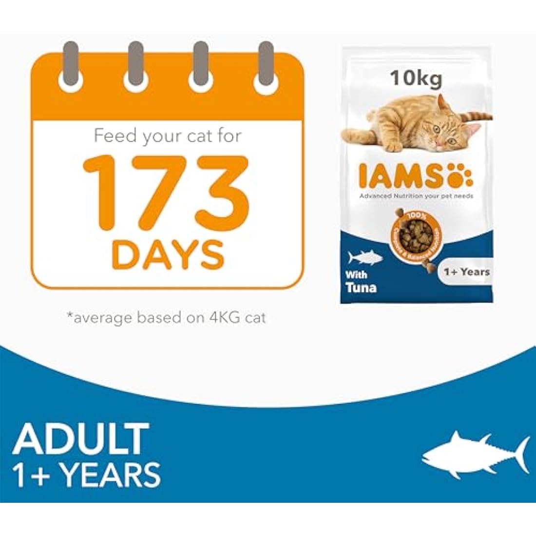 IAMS Adult Complete Dry Cat Food Tuna 10kg - Supports Strong Immune System