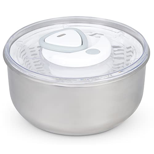Zyliss Easy Spin 2 Salad Spinner, Large 6L Capacity, Stainless Steel, Serving Bowl, Retractable Cord and Brake System/Non-Slip Base/Easy Cleaning,