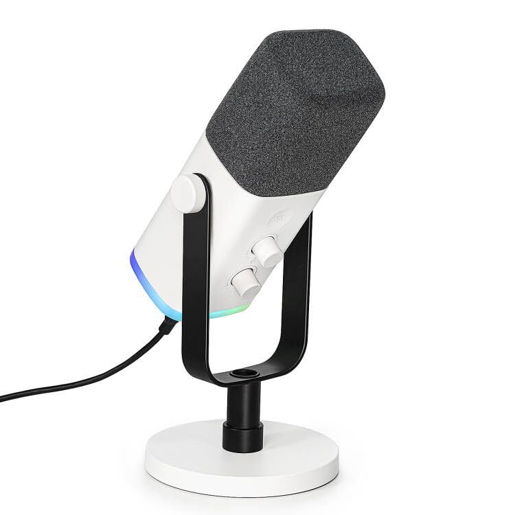 FIFINE XLR/USB Gaming Microphone, Studio Dynamic Streaming Mic, Computer Desktop Stand Microphone for Podcast, VoiceOver, Recording, with RGB, Mute, Monitoring Headphone Jack, Gain Knob, Black-AM8