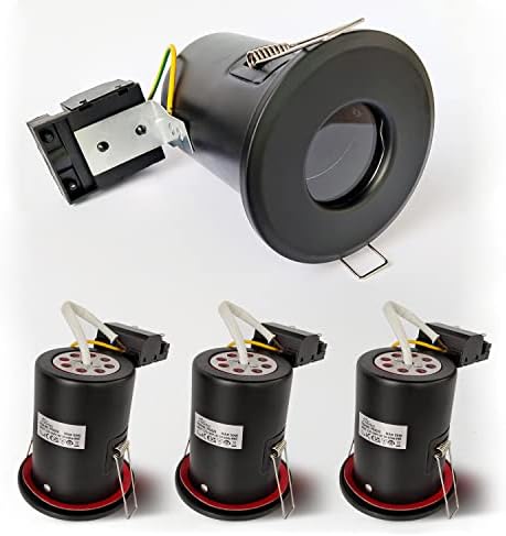 4XSweier 90 Minute Fire Rated LED Recessed Ceiling Light, Waterproof IP65 Spotlight, Die-Cast Aluminium (Bulb not Included) Black Recessed Spotlight, 230V GU10 Downlight