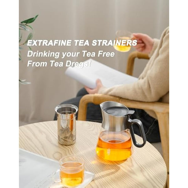 ZENS 500ML Small Glass Teapot with Infuser, Design Loose Leaf Teapot with Stainless Steel Spout for Hot Tea Diffusers, Oval Handle Clear Green Tea Infuser Pot for Loose Tea Lovers Gifts