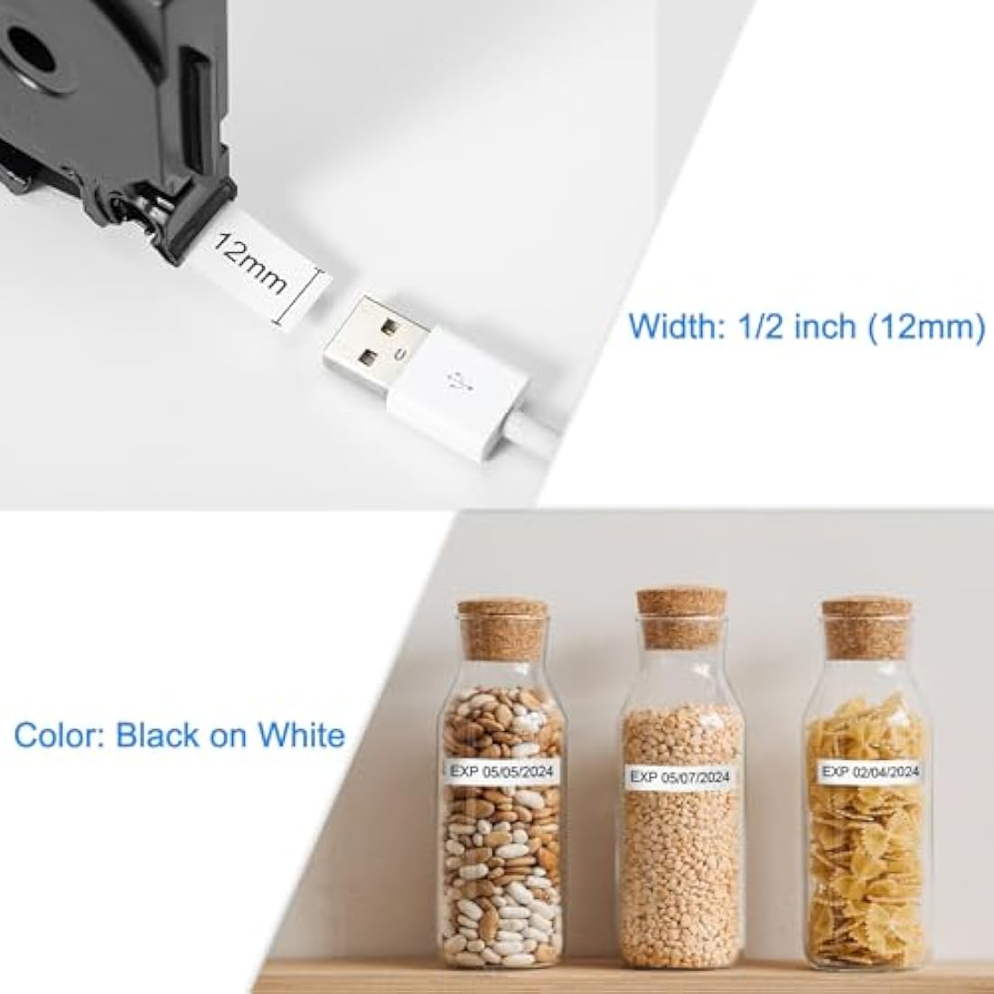 2 x Brother TZe-231 TZ231 Compatible Label Tape Cassette 12mm x 8m Black on White for Brother P-Touch PT-1000 GL-H100 GL-H105 GL-200 PT-1080 PTE-550WVP PT-P700 PT-H300 Label Printing Machines