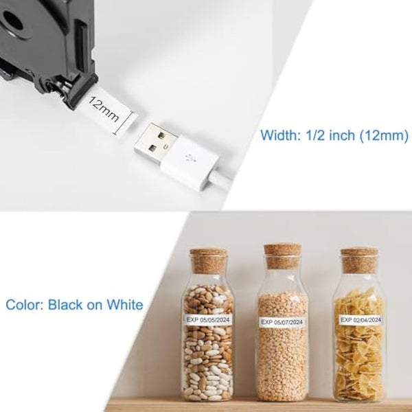 2 x Brother TZe-231 TZ231 Compatible Label Tape Cassette 12mm x 8m Black on White for Brother P-Touch PT-1000 GL-H100 GL-H105 GL-200 PT-1080 PTE-550WVP PT-P700 PT-H300 Label Printing Machines