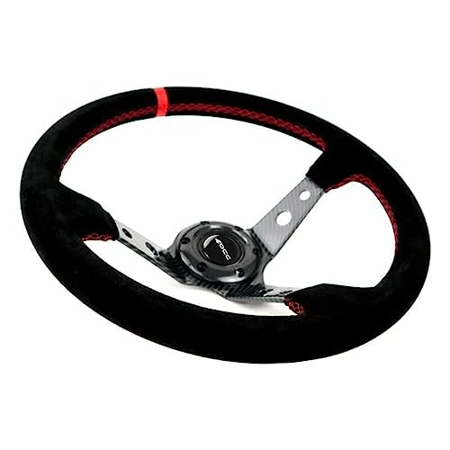 OCC MOTORSPORT OFFSET STEERING WHEEL CLASSIC MODEL PERFORATED LEATHER WITH BLACK ARMS - 90 MM FULL DISH WHEEL - 350MM (14 INCH)