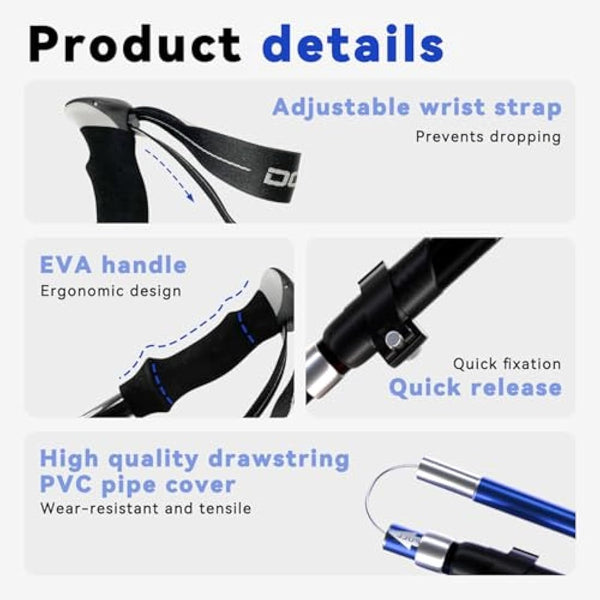 DOBESTS Walking Hiking Poles, 2 Pack Folding Trekking Stick with Quick Lock System, Nordic Walking Sticks for Women and Men, Walking Poles Lightweight Telescopic