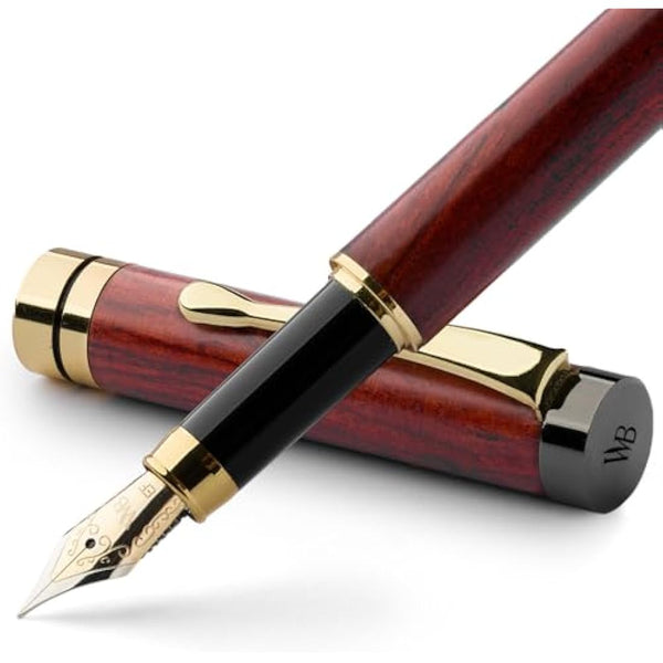 Wordsworth & Black Fountain Pen Set, Luxury Bamboo Wood - Extra Fine Nib, Gift Case; Includes 6 Ink Cartridges, Ink Refill Converter -Journaling, Calligraphy; Drawing, Smooth Writing [Rosewood]