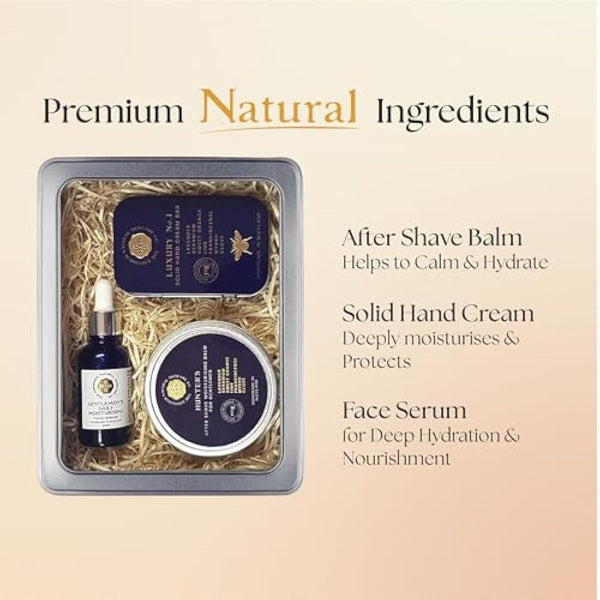 Edinburgh Skincare Gift Box for Men | Hunters Aftershave Balm, Gentlemen’s Daily Moisturising Serum & Luxury No.1 Solid Hand Cream Bar | Natural Skin Care | Gifts for Him