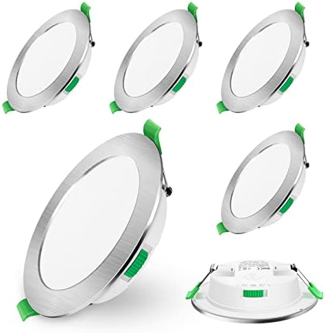 7W LED Recessed Ceiling Light, Dimmable 230V Downlights Ultra Slim 90-100mm Cutout, CCT Selectable Warm White 3000K Neutral White 4000K Cool White 6500K, LED Spotlights for Bathroom Kitchen, 6 Pack