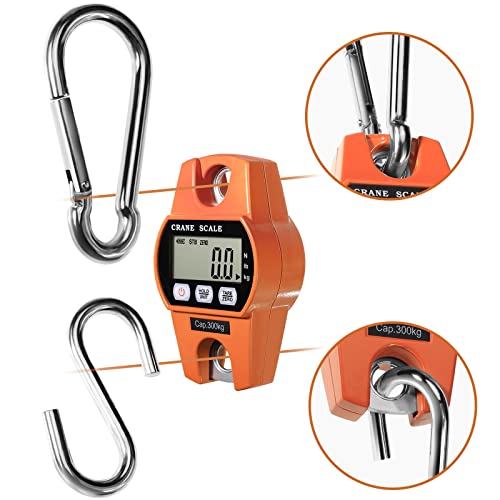 GRAM PRES Digital Hanging Scale 660 Lb 300 Kg Hanging Digital Scale, Handheld Mini Crane Scale With Hooks For Farm Hunting Fishing Outdoor