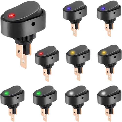 DAOKAI LED Lighted Rocker Switch 12V 30A SPST 3 Pin ON Off Toggle Switch Illuminated Red Lighted Oval Shaped Switch for Automotive Truck RV Boats - 5pcs