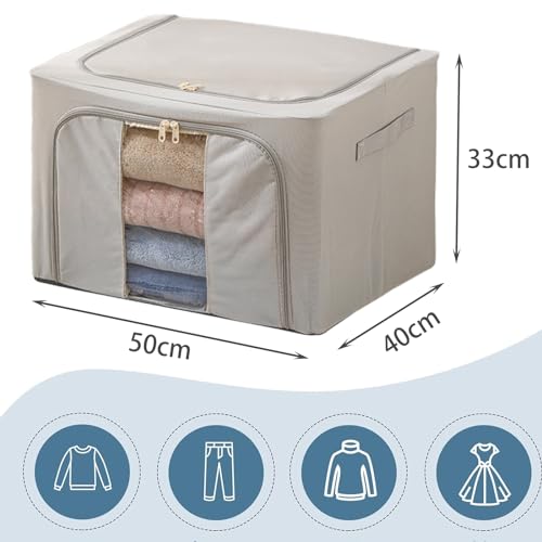 Goesort 6 Pack Clothes Storage Boxes with Steel Frame Support, 66L Moving Bag Wardrobe Storage Organiser Packing Boxes for Moving House with Clear