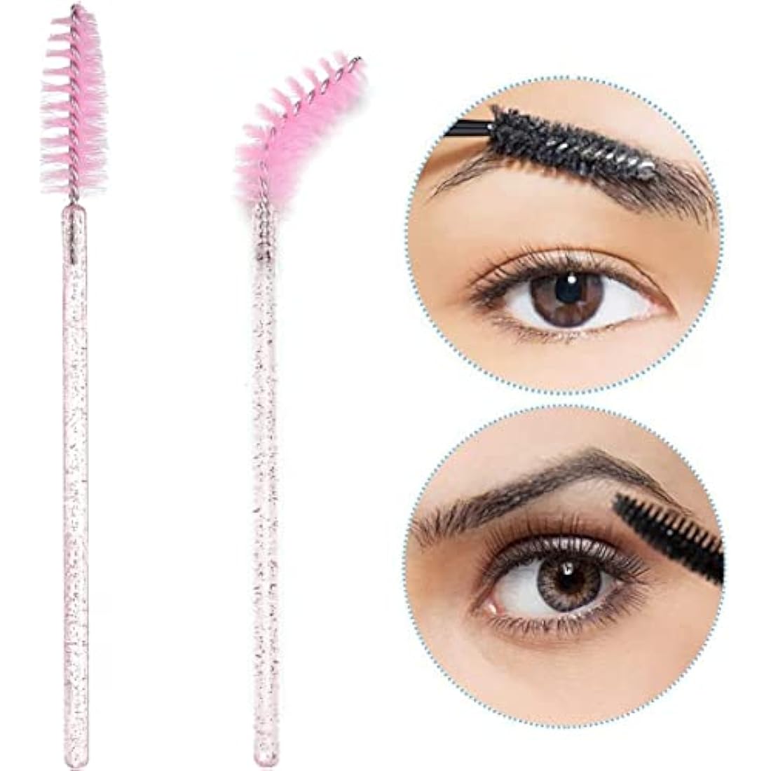 Disposable Eyelash Brushes Mascara Wands Eye Lash Eyebrow Applicator Cosmetic Makeup Brush Tool Kits (100PC, crystal pink)