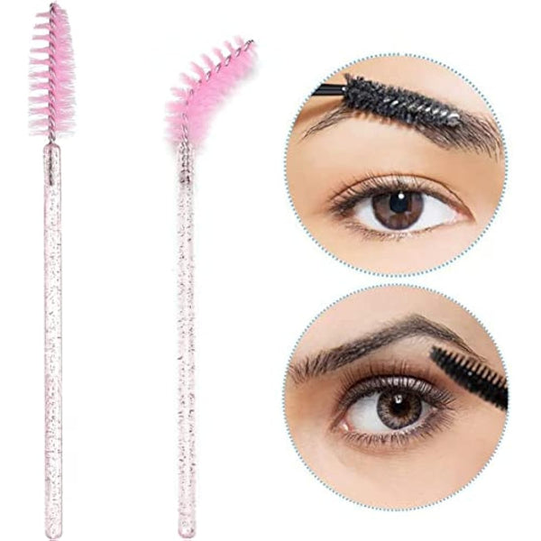 Disposable Eyelash Brushes Mascara Wands Eye Lash Eyebrow Applicator Cosmetic Makeup Brush Tool Kits (100PC, crystal pink)
