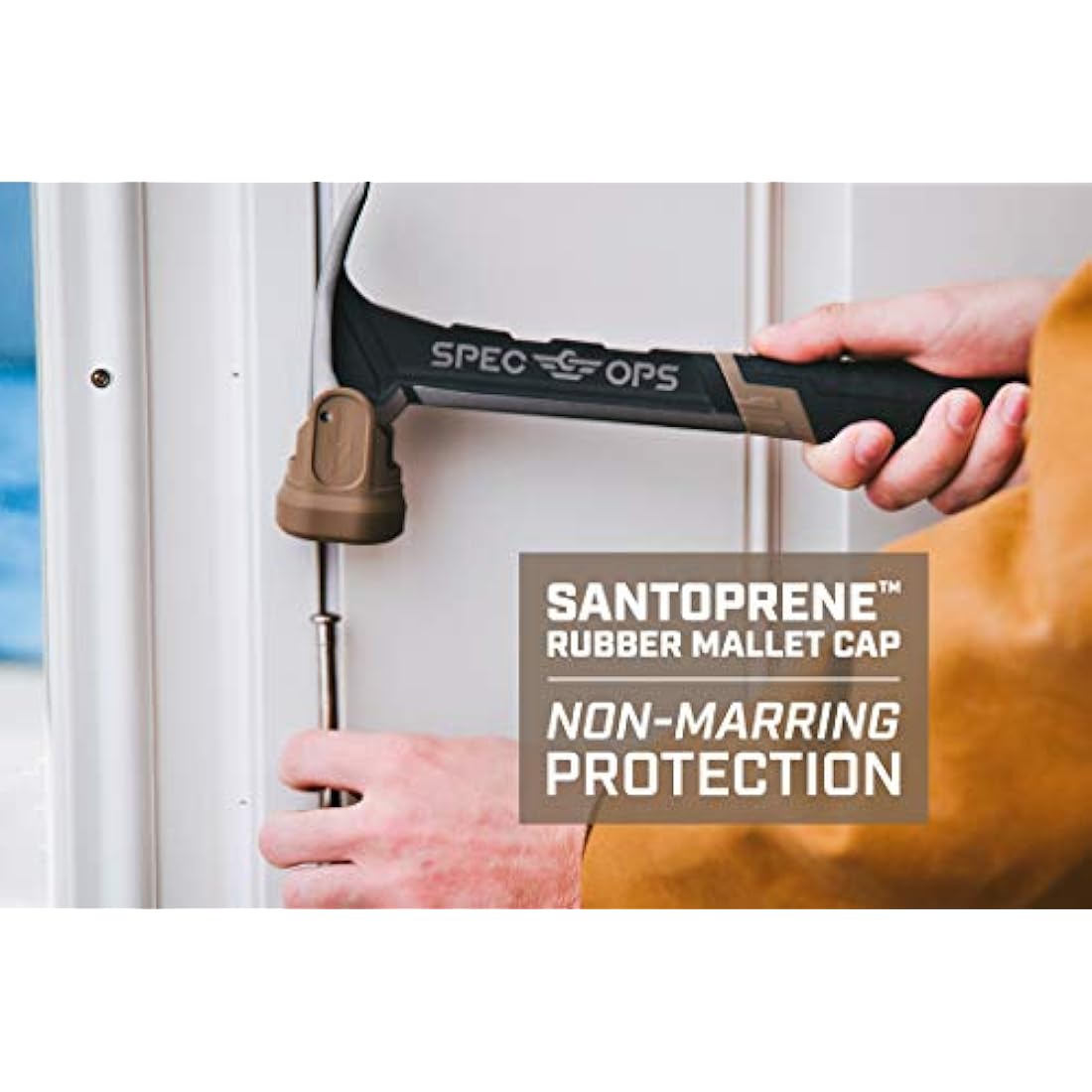 Spec Ops - SPEC-M20SF-S Tools Nailing Hammer, 20 oz, Rip Claw, Smooth Face, Soft Mallet Face, Shock-Absorbing Grip, 3% Donated to Veterans Black/Tan