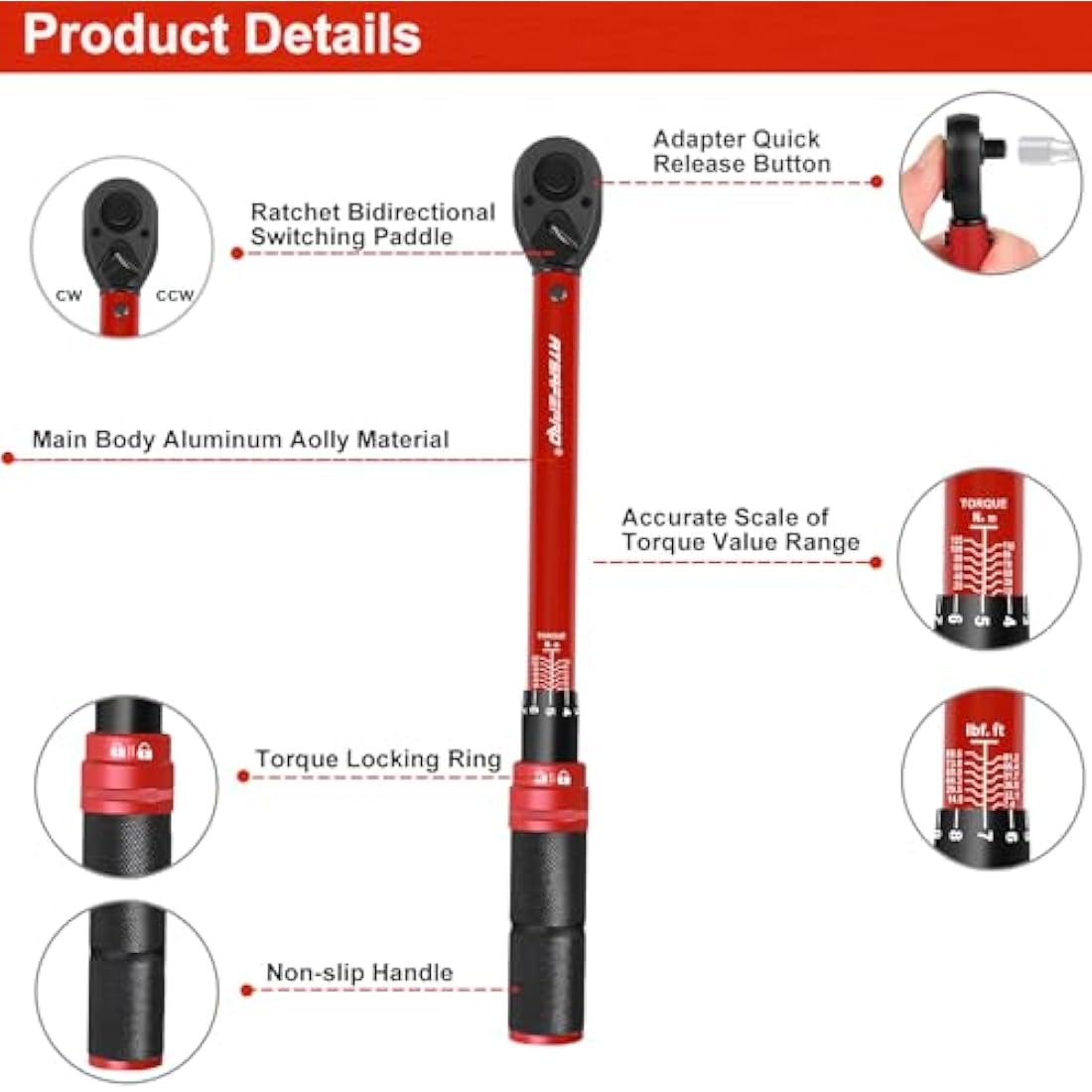 ATsafepro Torque Wrench 3/8 Inch, Dual-Direction Adjustable Bike Torque Wrench 10-120 Nm, Accuracy ± 3% Drive Click Torque Wrenches for Car, Motorcycle, Bicycle Maintenance