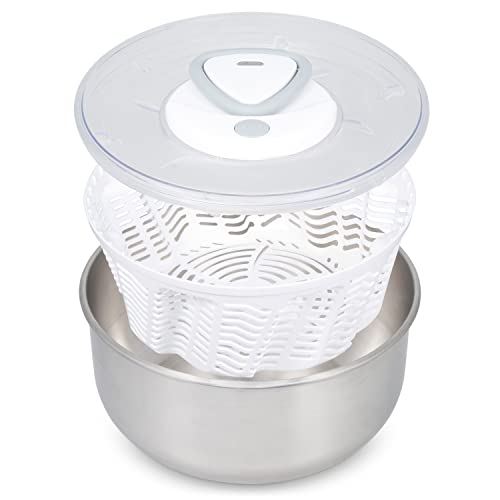 Zyliss Easy Spin 2 Salad Spinner, Large 6L Capacity, Stainless Steel, Serving Bowl, Retractable Cord and Brake System/Non-Slip Base/Easy Cleaning,
