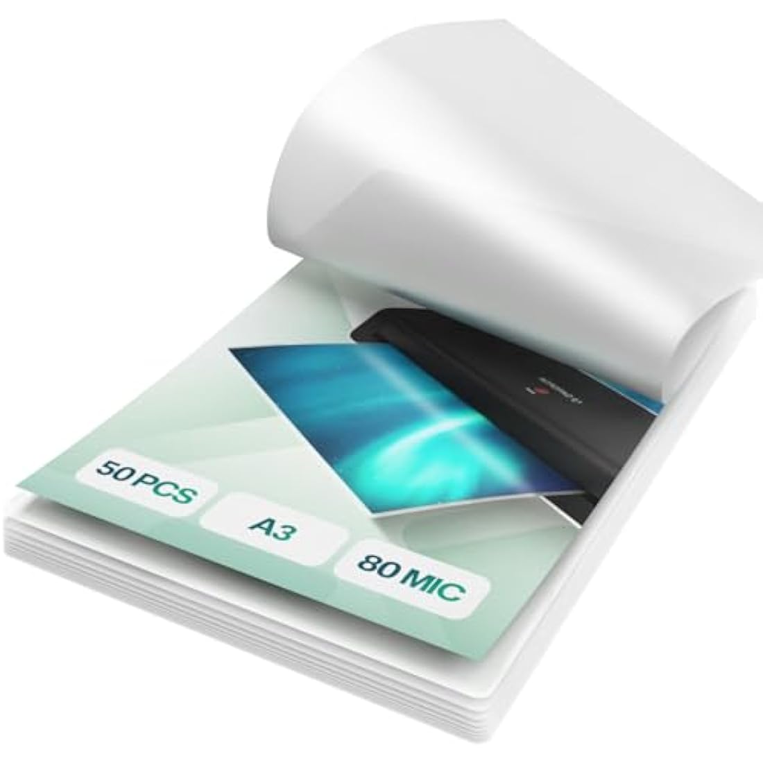 ACROPAQ Laminating Pouches A3-50 Pack, 160 Micron (2 x 80 Micron), Glossy Finish, Premium Quality, Rounded Corners, Ideal for Photos and Notes - 18002