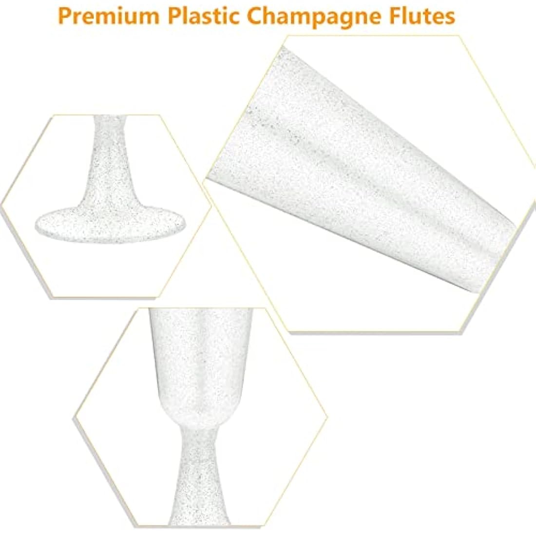 JMIATRY 100 Pcs Plastic Champagne Flutes, 160ml/5.6oz Multi-Use Champagne Flutes Reusable, Plastic Flutes Great for Wedding, Christmas, Birthday Party and Daily Use, Silver Glitter