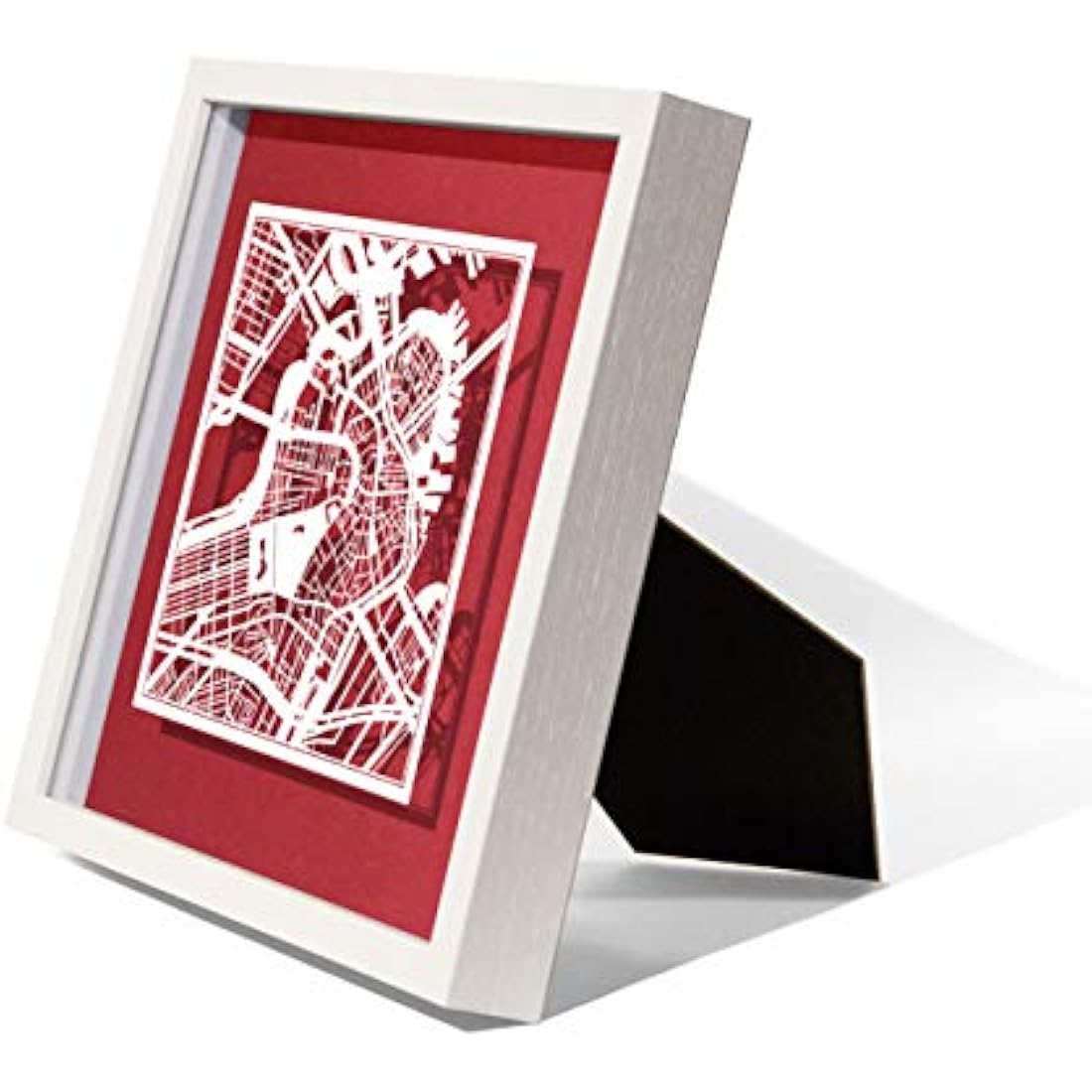 O3 DESIGN STUDIO Boston Paper Cut Map framed, White map, White frame, 9x9 inches, Gift Boxed, 4 background color, self-changing, Paper Art