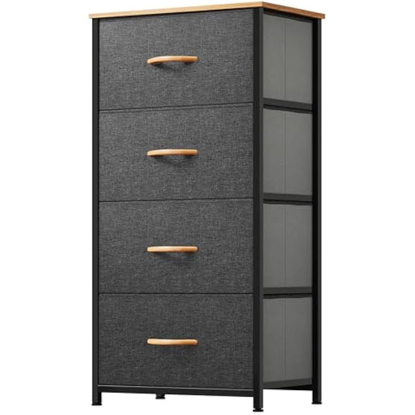 YITAHOME Chest of Drawers with 4 Drawers, Fabric Dressers with Easy Pull Handle,Sturdy Steel Frame,Storage Drawers for Bedroom, Closet, Clothes, Dark Grey