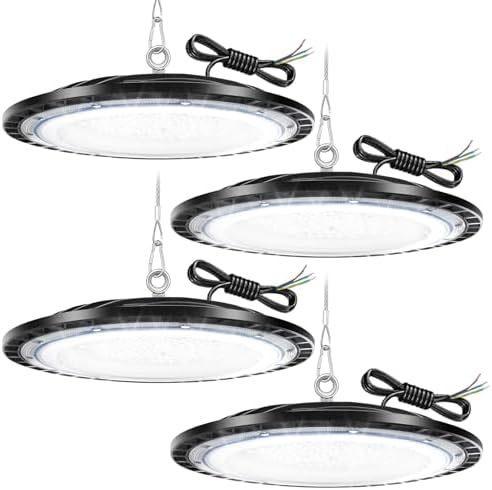 4Pack 200W UFO LED High Bay Light 20000 Lumens Industrial Lamp Commercial Area Lighting Fixture, Daylight White 6500K LED Shop LightsCommercial Lighting Fixture for Workshop Factory Warehouse Garage