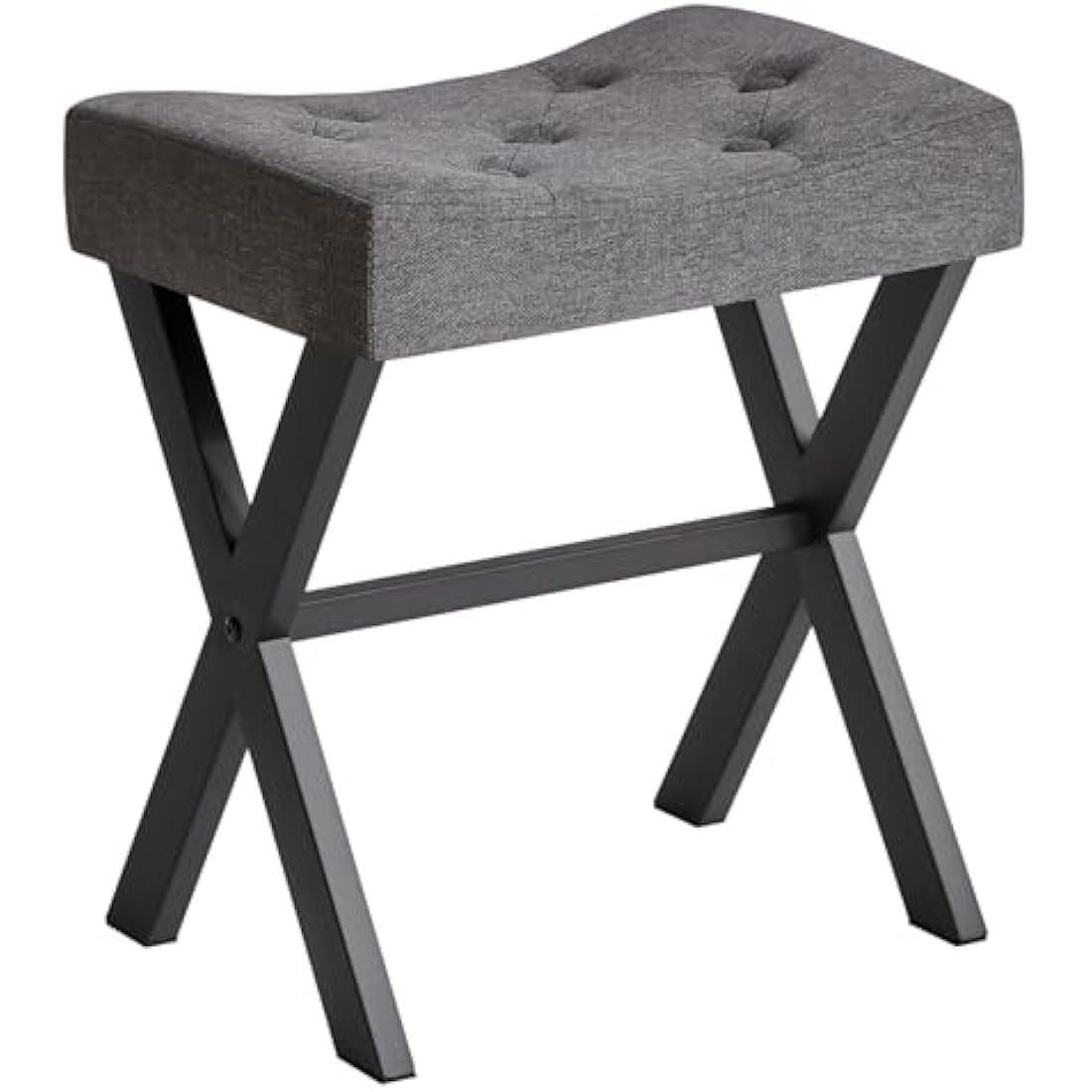 IBUYKE U-shaped Linen Vanity Stool, Square Makeup Stool with X-Leg, Ottoman Seat Footrest Stool, Multi-Use as Small Side Table, for Bedroom, Living Room, Dark Gray WBD018G