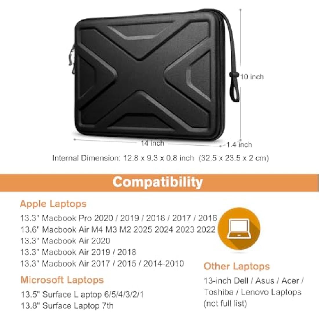SITHON Hard Shell Laptop Sleeve Case for 13" MacBook Air M3/A3113 M2/A2681 2025-2022, MacBook Pro 14 M4/M3/M2/M1, MacBook Air/Pro 13, Surface Pro, Shock Absorption Carrying Cover Bag