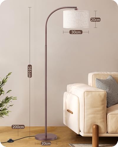 EDISHINE LED Floor Lamp, 63" Standing Lamp with Adjustable Linen Shade, Brown Metal Arc Light Pole, Modern Simple Reading Light for Living Room, Lounge, E27 Socket, LED Bulb Included
