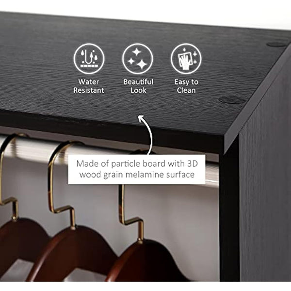 HOMCOM Double Open Wardrobe on Wheels, Bedroom Wardrobe with Clothes Hanging Rails, 3 Storage Shelves, Mobile Garment Rack for Cloakroom, Hallway, Black