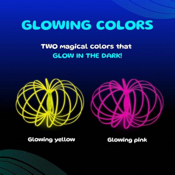 GLOZI Geometric Magic Glow in the Dark Flow Ring - Easy to Use - 3D Arm Spinner Bracelet, Fidget Spinner Toy for Kids and Adults (Pink)
