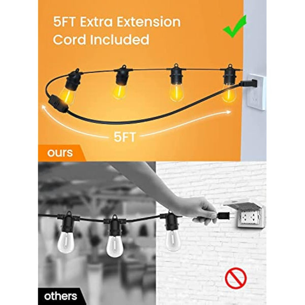 Festoon Lights Outdoor, GlobaLink 53FT/16M S14 Outdoor Garden LED String Lights, IP65 Waterproof Outdoor String Lights Main Powered 2700K 15+1(Spare) Bulbs for Outside Patio Terrace Yard Wedding Party