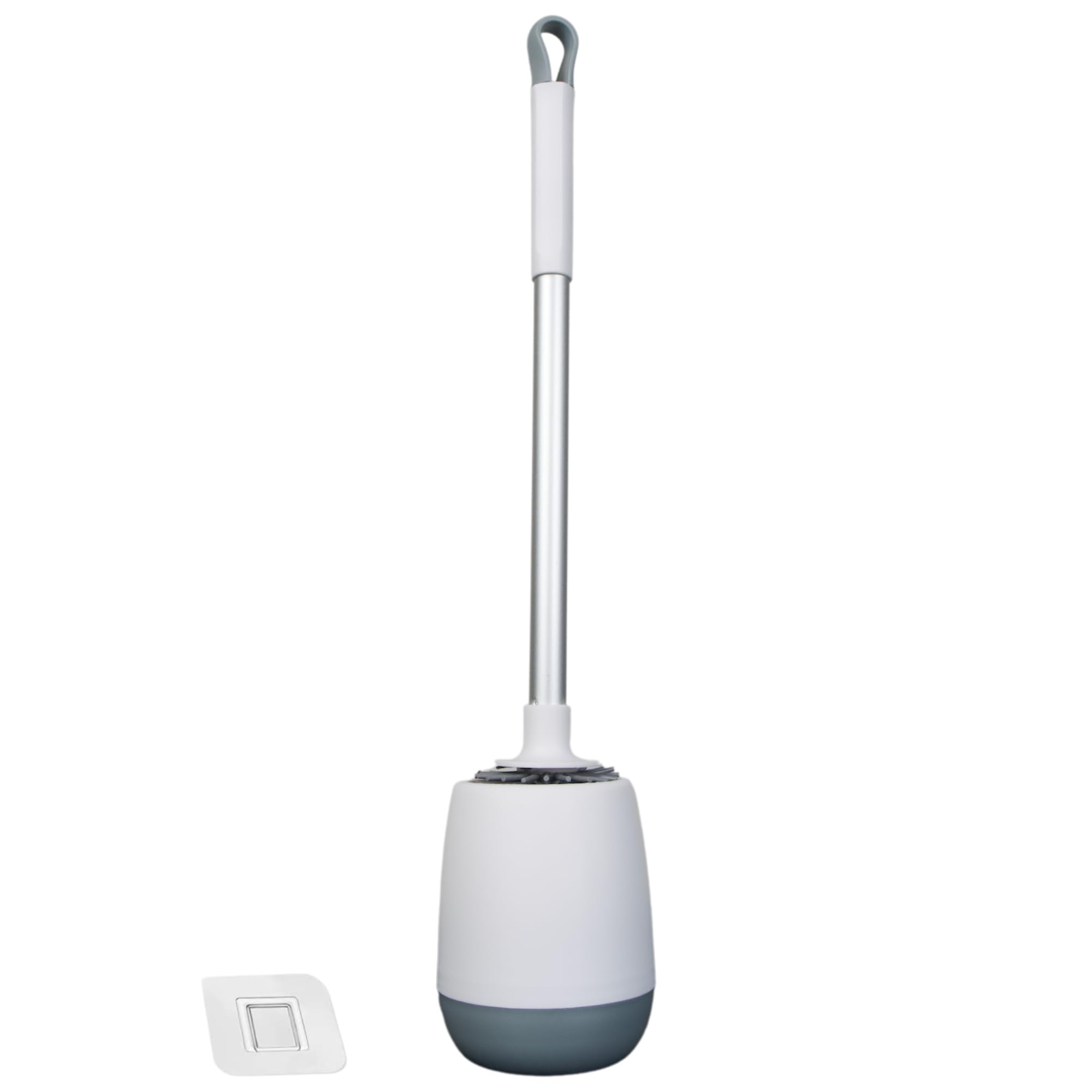 ECOPLUS - White Silicone Toilet Brush - Flexible Brush 10cm with Long Handle 30cm - Modern Non-Drip Design - Easy Clean Toilet Accessory