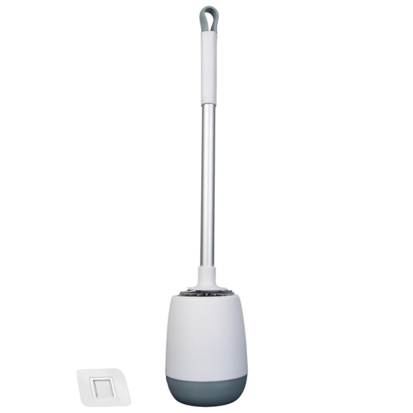 ECOPLUS - White Silicone Toilet Brush - Flexible Brush 10cm with Long Handle 30cm - Modern Non-Drip Design - Easy Clean Toilet Accessory