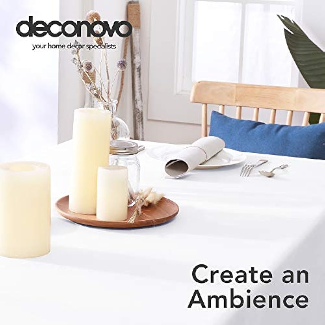 Deconovo Oxford Decorative Wipeable Tablecloth Rectangle Waterproof Tablecloth for Party Table 130x160cm(51x63in) White