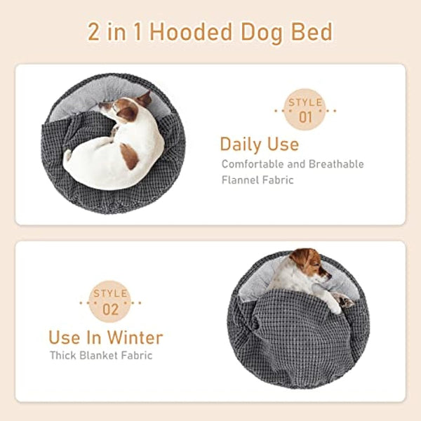 JOEJOY Round Dog Bed Calming Donut Cuddler Pet Bed for Large Medium Small Dogs, Warm Puppy Hooded Dog Cave Bed Cat Bed Medium Washable with Breathable Fluff, Fits Up To 25/30lbs Pets