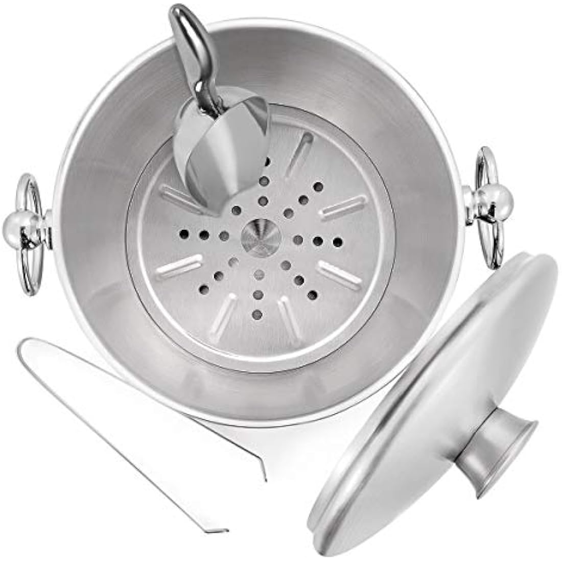 3L Insulated Stainless Steel Ice Bucket with Lid, Scoop, Tongs & Strainer - Keeps Ice Frozen for Cocktails & Parties