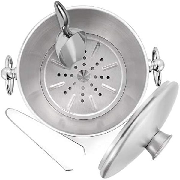 3L Insulated Stainless Steel Ice Bucket with Lid, Scoop, Tongs & Strainer - Keeps Ice Frozen for Cocktails & Parties